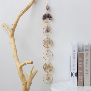 Handmade crystal suncatcher with Tree of Life designs in amethyst and citrine stones