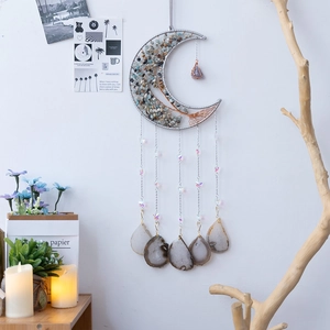 Bohemian Moon Dream Catcher Tree Of Life Agate Slices Crystal Butterfly Handmade Metal Wire Wall Hanging Home Ornament Gift