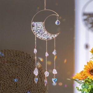 Moon Suncatcher Hanging Ornament Natural Crystal Shards Rainbow Prism Ball For Home Garden Decor Bohemian Style Wall Art