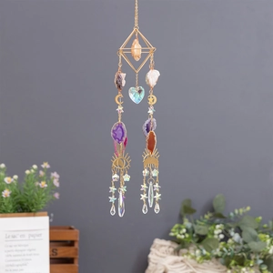 Bohemian suncatcher with aventurine, moon and stars crystals for home garden decor