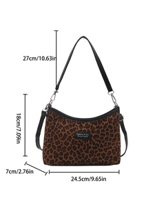 Leopard print tote bag with black leather trim and dual straps, 24.5cm wide dimensions