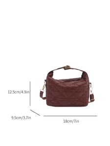 Brown quilted heart pattern handbag with dimensions 18x12.5x9.5cm and shoulder strap