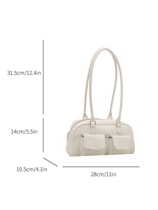 Minimalist white underarm shoulder bag with dimensions 28x14x10.5cm for women