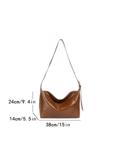 Brown large capacity tote bag shown with dimensions 38x24x14cm for office commuting