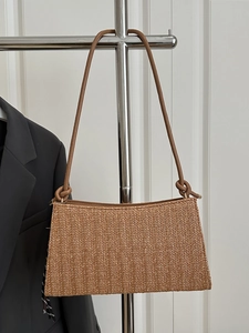 Bolso de Hombro para Mujer Estilo Francés Gran Capacidad de Paja Tejida Bolso de Axila Con Borla Y Colgante de Raqueta de Tenis