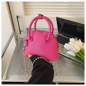 Mini Shell Crossbody Bag Litchi Pattern PU Leather Top Handle Handbag Silver Ball Chain Strap Chic For Women