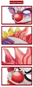 Detailed macro view of the EVA clown mask showing textured fabric and red paint finish