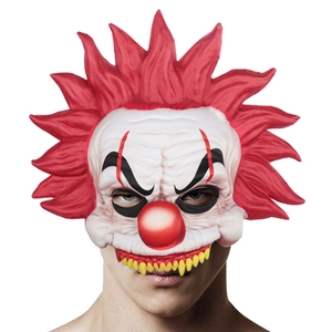 Creepy clown mask with red spiky hair and sharp teeth for Halloween cosplay costumes