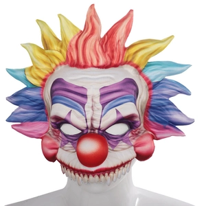 Scary Halloween clown mask with colorful spiked hair and sharp teeth for cosplay costumes