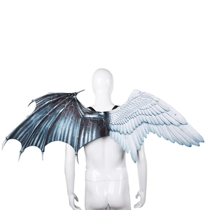 Mardi Gras wings costume with dual devil dragon texture and white angel feather design
