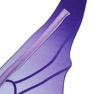 Close-up of purple gradient fabric wing with detailed stitching for fairy costumes
