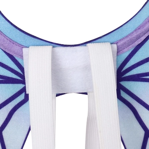 Close-up of purple butterfly wing straps and fabric texture for fairy costume