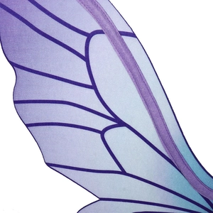 Detailed close-up of purple fairy wings showing gradient mesh fabric and black vein patterns
