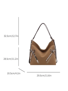 Sac fourre-tout en nylon marron avec ruban léopard et dimensions de 11,6x11,2 pouces