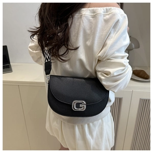 Litchi pattern saddle bag featuring rhinestone G buckle and herringbone woven strap