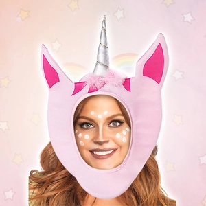 Unicorn Headgear Hat Plush Soft Silver Horn Pink Feathers Costume Party Birthday Halloween Cosplay Decoration Kids Adult