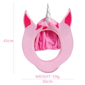 Pink unicorn plush party headwear with silver horn and 41cm height dimensions