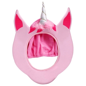 Pink unicorn plush headwear for party costumes featuring silver spiral horn and soft ears