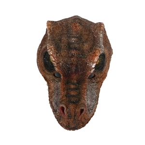 Realistic 3D T-Rex dinosaur party mask with detailed brown scales and foam texture