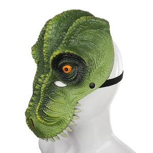 Green Tyrannosaurus Rex dinosaur mask for Halloween party cosplay with realistic scale texture
