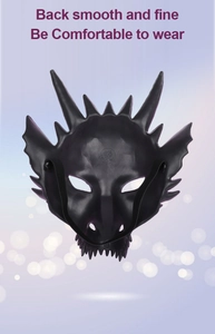 Detailed back view of the black dragon mask showing smooth texture and elastic strap