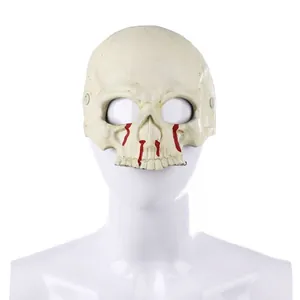 Halloween Skull Half Face Mask Horror Bleeding Blood Splatter Bone Texture PU Plastic Cosplay Carnival Masquerade