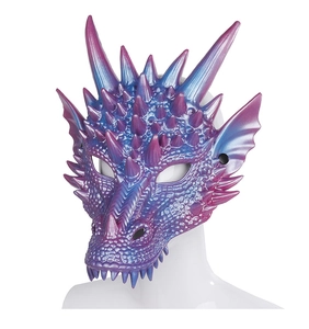 Detail of 3D pearl blue and purple gradient dragon mask with 3D scale texture and horns