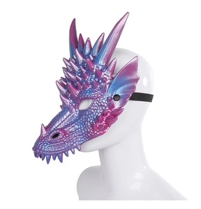 Detailed side view of 3D dragon mask featuring pearl blue and purple gradient scales