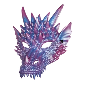 Detailed view of 3D dragon mask with pearlescent blue and purple gradient texture