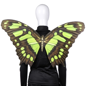 Detail of vibrant neon green butterfly wings with realistic textures and black straps