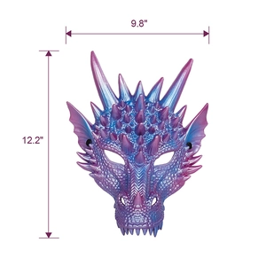 Pearlescent blue dragon 3D mask in metallic purple for cosplay with dimensions 9.8x12.2 inches