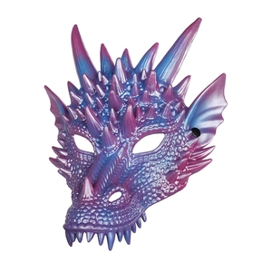 3D pearlescent blue dragon mask with detailed scale textures and horns for cosplay