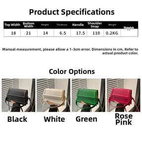 Size guide for minimalist PU crossbody bag including dimensions and color options