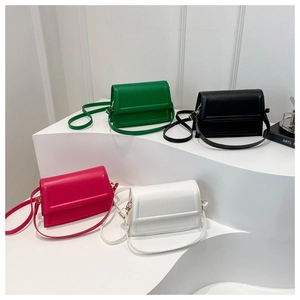 Minimalist square flap shoulder bags in four vibrant colors with adjustable straps