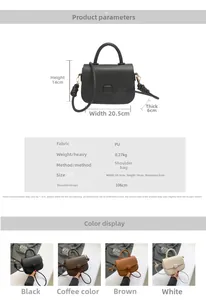 Detailed size chart for retro crossbody bag with dimensions, weight and four color options