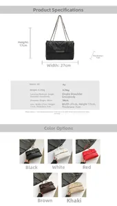 Detailed size chart of quilted chain bag showing dimensions of 27cm width and 17cm height