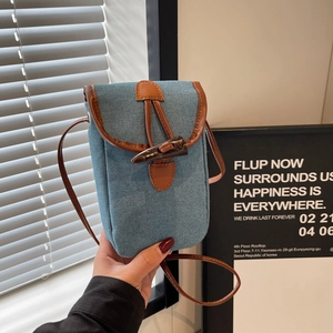Borsa a Tracolla in Denim Retro Donna Piccola Borsa a Spalla Quadrata Finiture Pelle PU Chiusura a Levetta Portacellulare