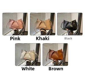 Detailed grid showing women's pleated bags in pink, khaki, black, white, and brown