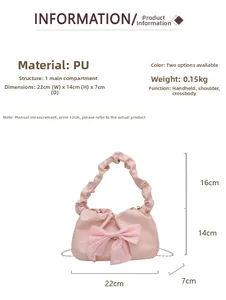 Tableau des tailles détaillé et caractéristiques du sac à main plissé rose avec nœud