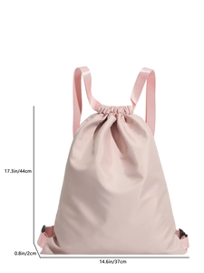 Lightweight pink nylon drawstring backpack for travel with large capacity dimensions
