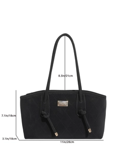 Large black crocodile pattern tote bag with diamond quilted texture and long handles