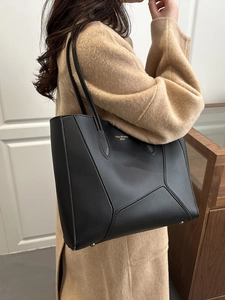 Elegant black geometric stitched tote bag for women, stylish large shoulder bag for daily use