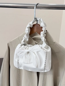 Petit Sac à Épaule en Cuir PU avec Nœud Rétro pour Femmes Poignée Plissée Douce Sac à Main Avec Chaîne en Métal Sacoche Quotidienne