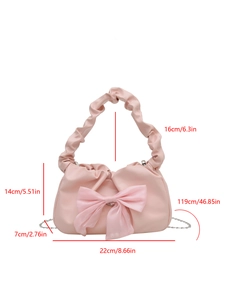 Sac bandoulière rose vintage avec nœud et chaîne argentée, dimensions 22x14cm