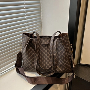 Borsa Tote Vintage Monogramma Grande Capacità in Pelle PU Per Donna Pendolarismo Quotidiano Borsa a Tracolla a Tracolla Larga
