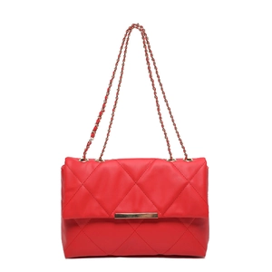 Classic red quilted crossbody bag with gold chain strap and elegant metallic buckle