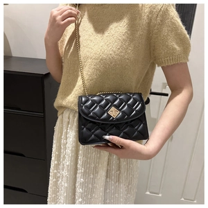Classic black quilted leather crossbody bag with a gold chain strap and diamond-shaped lock