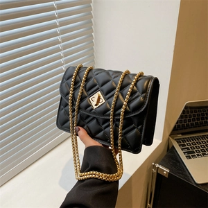 Borsa a Spalla Donna Trapuntata a Rombi Con Catena in Pelle PU Piccola Borsa a Tracolla Quadrata Con Chiusura in Metallo Elegante Borsa a Mano