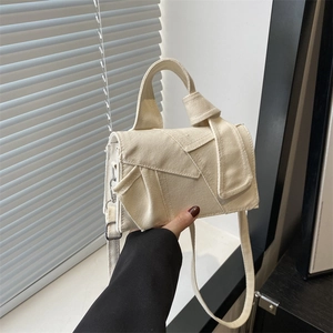 Minimalist Canvas Small Square Bag With Knotted Handle Contrast Stitching Patchwork Crossbody Shoulder Bag For Women Handbag