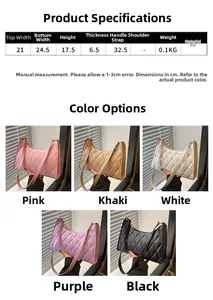 Tableau détaillé des tailles pour sacs à bandoulière en similicuir matelassé en cinq couleurs